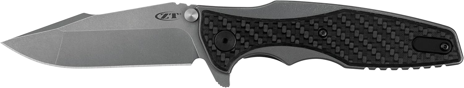 Zero Tolerance Hinderer CF – Navaja de bolsillo, hoja de 3.5 pulgadas de acero inoxidable 20CV mango de titanio con revestimiento de fibra de