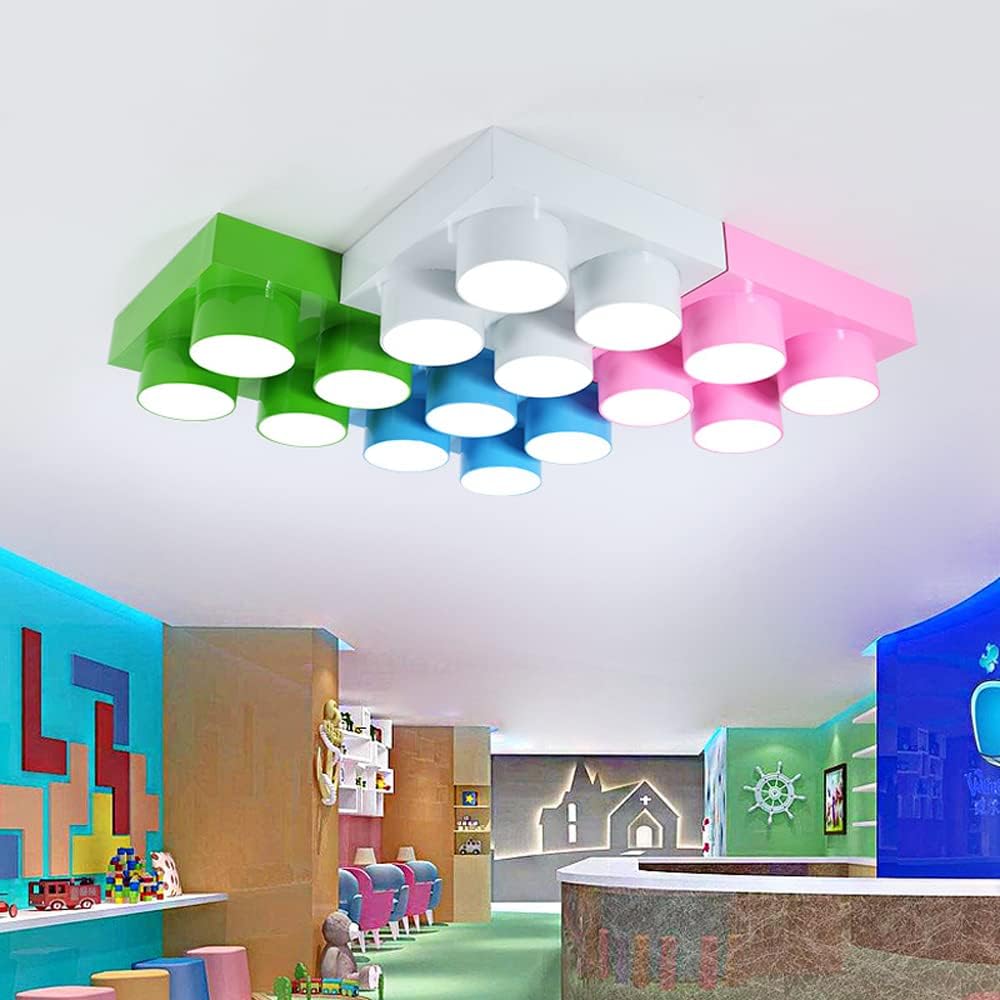 Lámpara de techo moderna para niños para habitación de niños, accesorio de iluminación de techo de montaje empotrado, colorido bloque de acrílico
