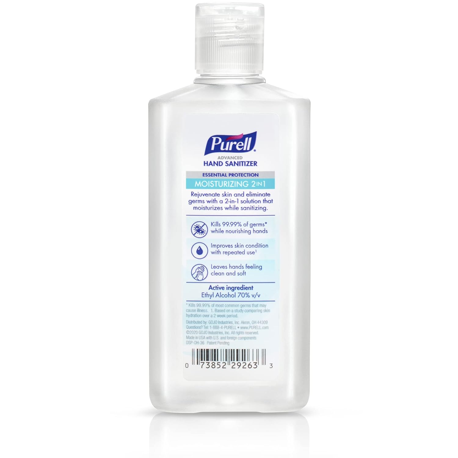 Purell Gel desinfectante de manos avanzado hidratante 2 en 1, botella portátil de 4 onzas con tapa abatible (paquete de 6), 3498-04-EC