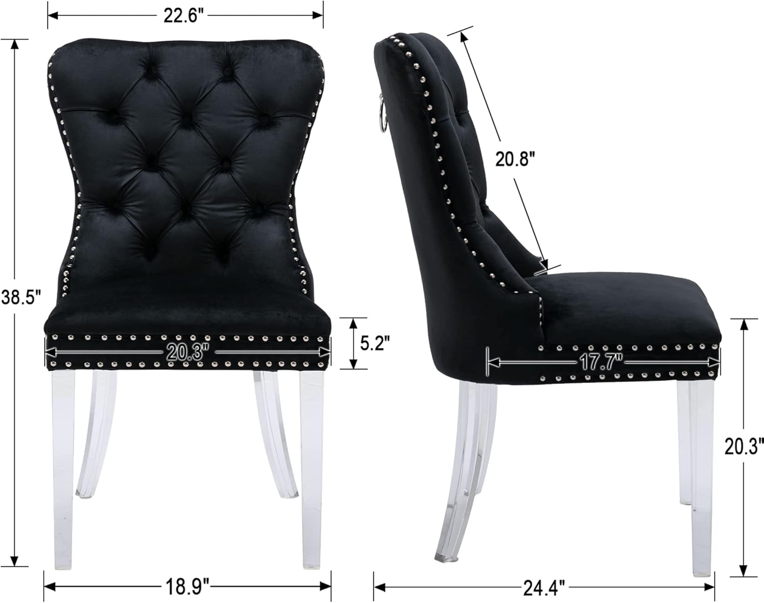 chairus Juego de 2 sillas de comedor modernas de terciopelo Parsons con respaldo copetudo, sillas de sala de estar con patas de acrílico