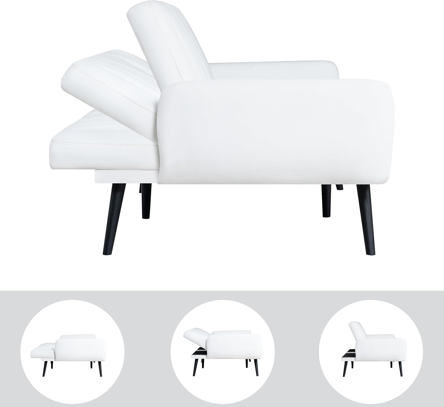 Naomi Home Raven – Sofá cama futón moderno, sofá convertible con respaldo dividido de lino para sala de estar, sofá cama moderno de mediados de