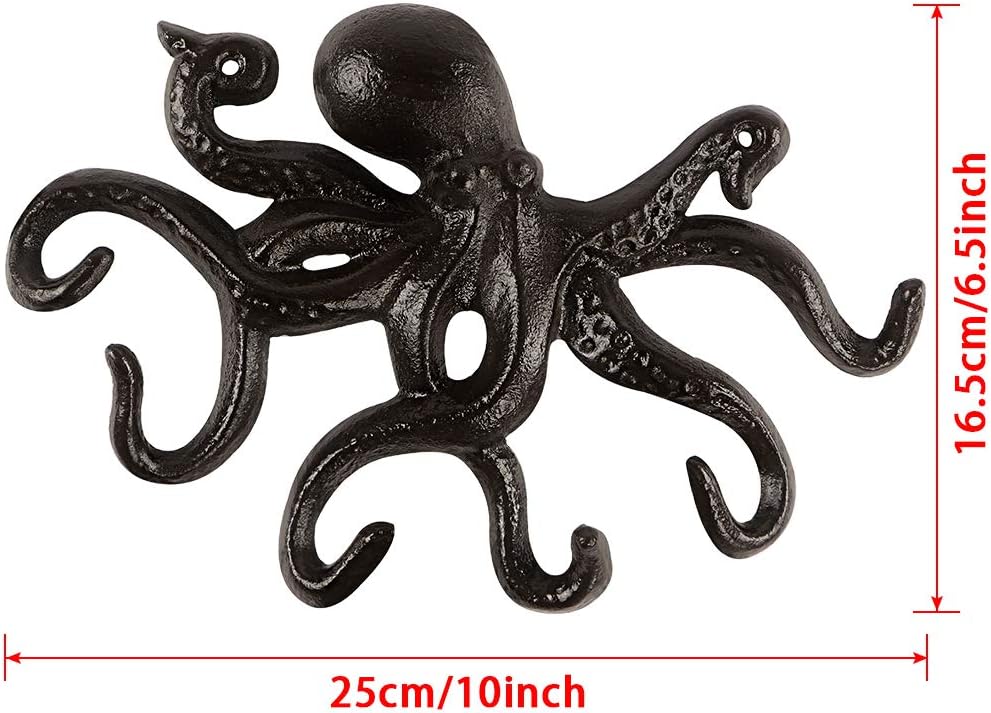 MDLUU Gancho de pulpo – Soporte náutico para llaves de pared, gancho de hierro fundido antiguo para abrigo, toalla de mano, bata de baño, chaqueta
