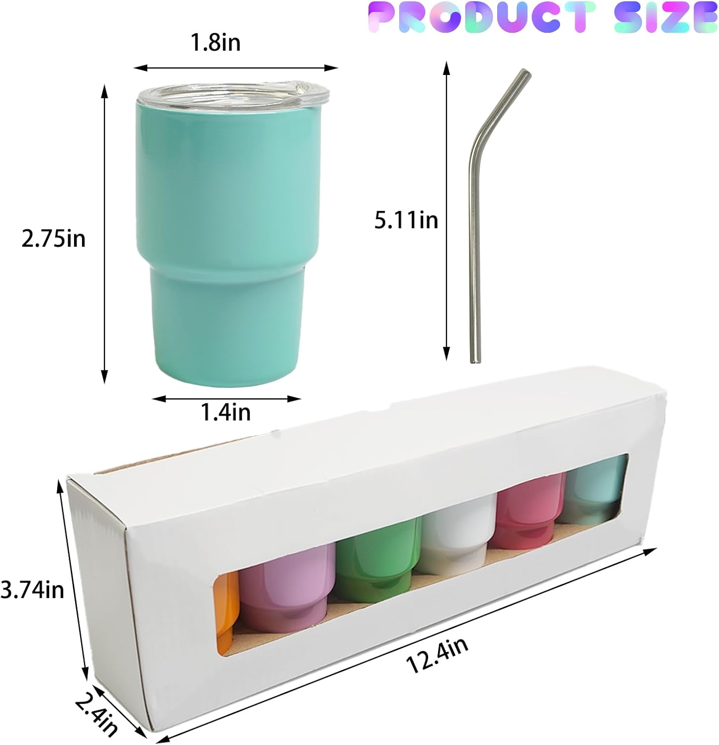 S-SNAIL-OO Mini vaso de chupito con pajilla, sublimación de doble capa de metal, lindo juego de vasos de chupito de 3 onzas con tapas para bebidas,
