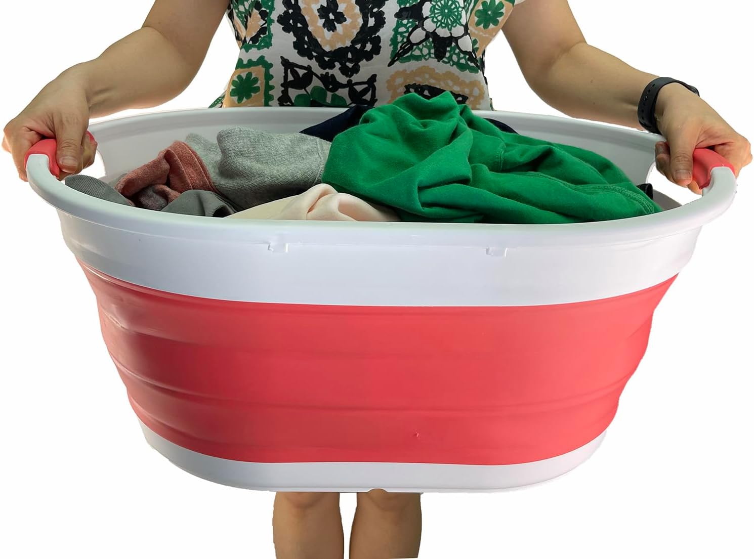 SAMMART Cesta plegable de plástico para lavandería de 39L (10.3 galones), tina de lavado plegable, fácil almacenamiento y ahorro desplegable