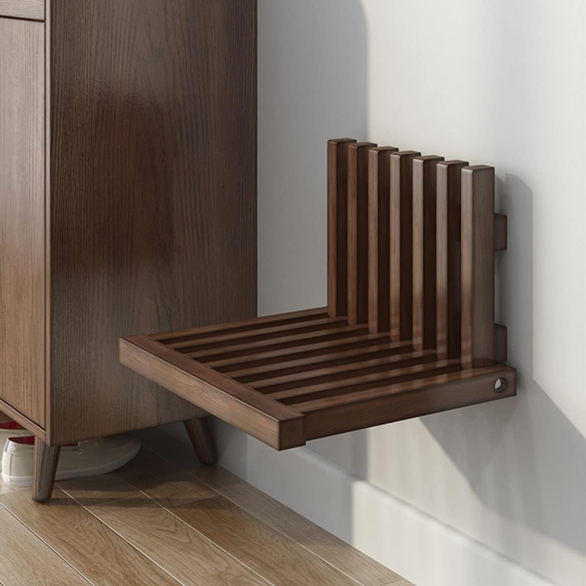 Gdrasuya10 Banco de ducha plegable montado en la pared, taburete plegable para silla de ducha de baño de madera maciza, estante para zapatos,
