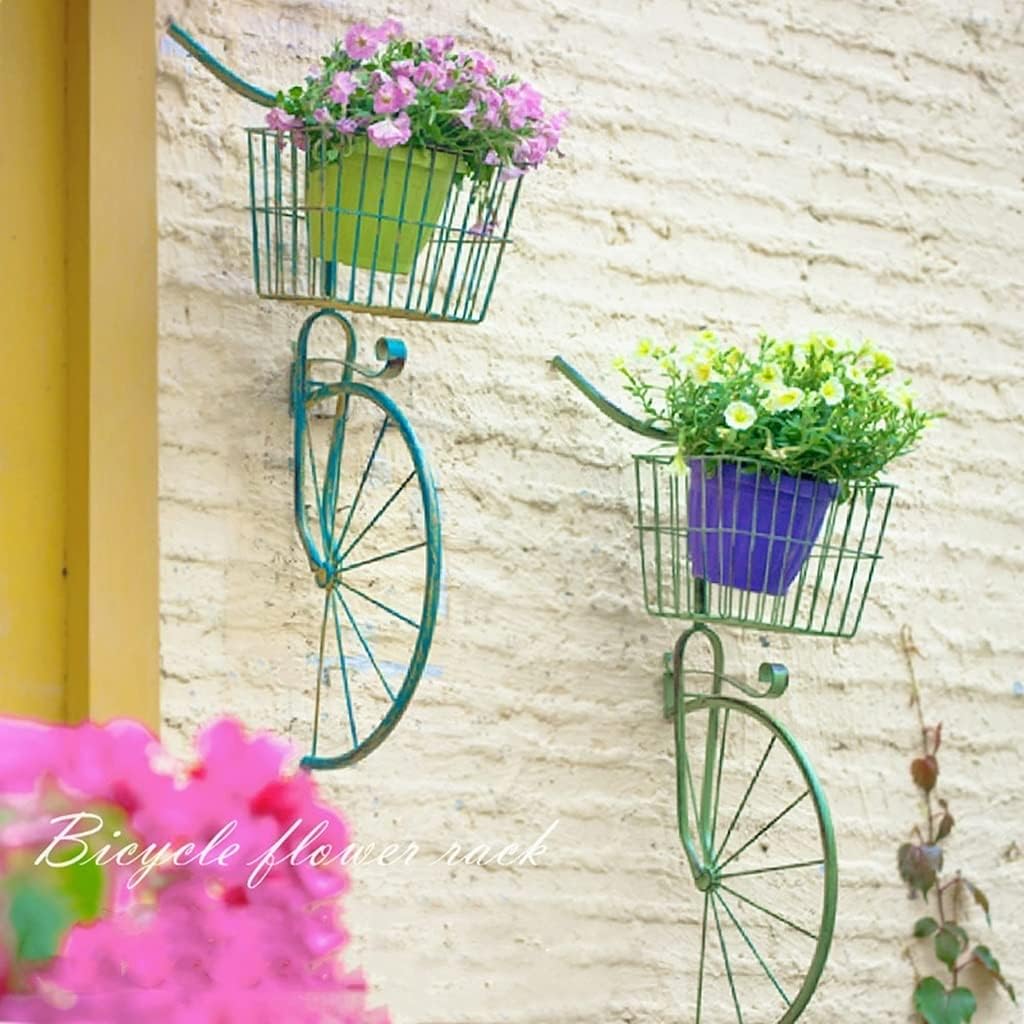 ROBMET Soporte retro para plantas de bicicleta montado en la pared, estante de exhibición de macetas, decoración de pared, soporte de cesta de