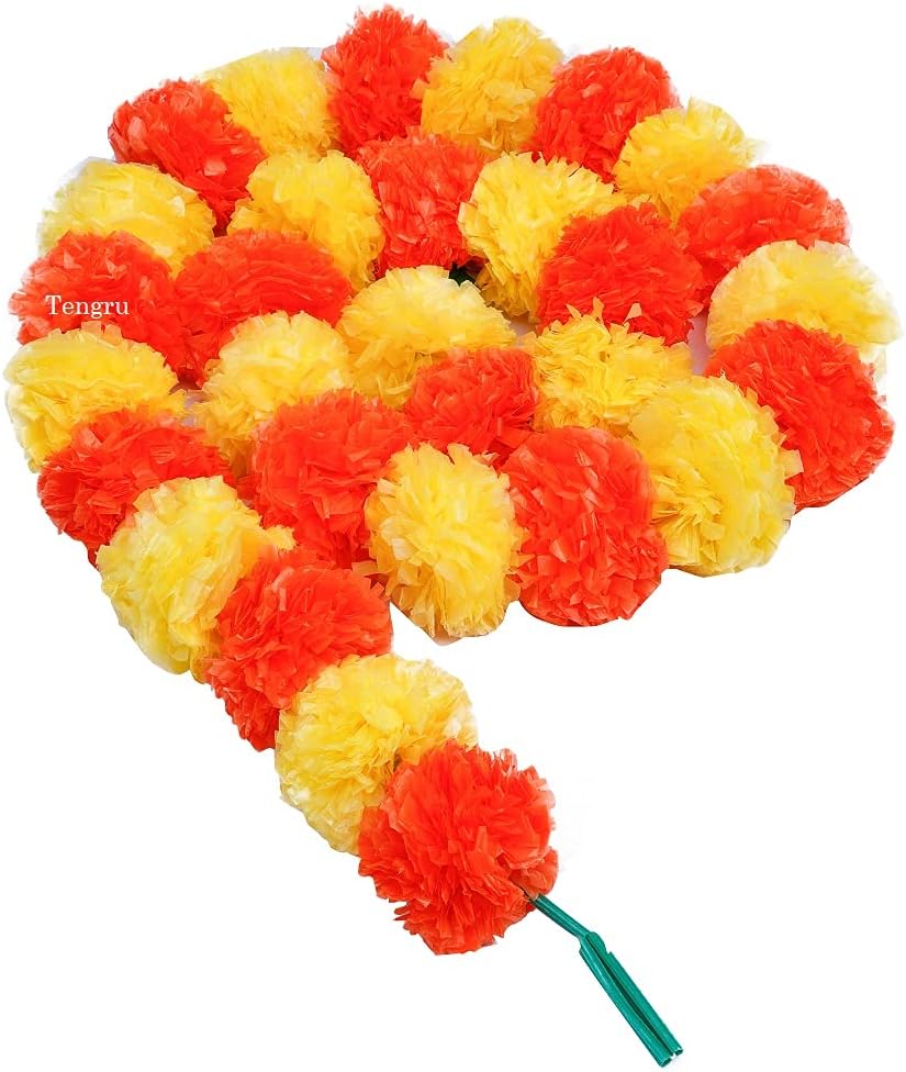 Tengru 20 guirnaldas de caléndula de 5 pies para decoración de flores artificiales para festivales, fiestas, bodas, Navidad, Año Nuevo, Diwali o