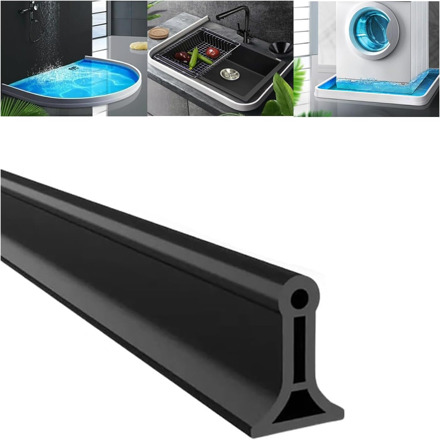 Tira de retención de agua de silicona  Presa de agua plegable de 39.3 pulgadas, barrera de ducha amplia, protectores de ducha autoadhesivos para