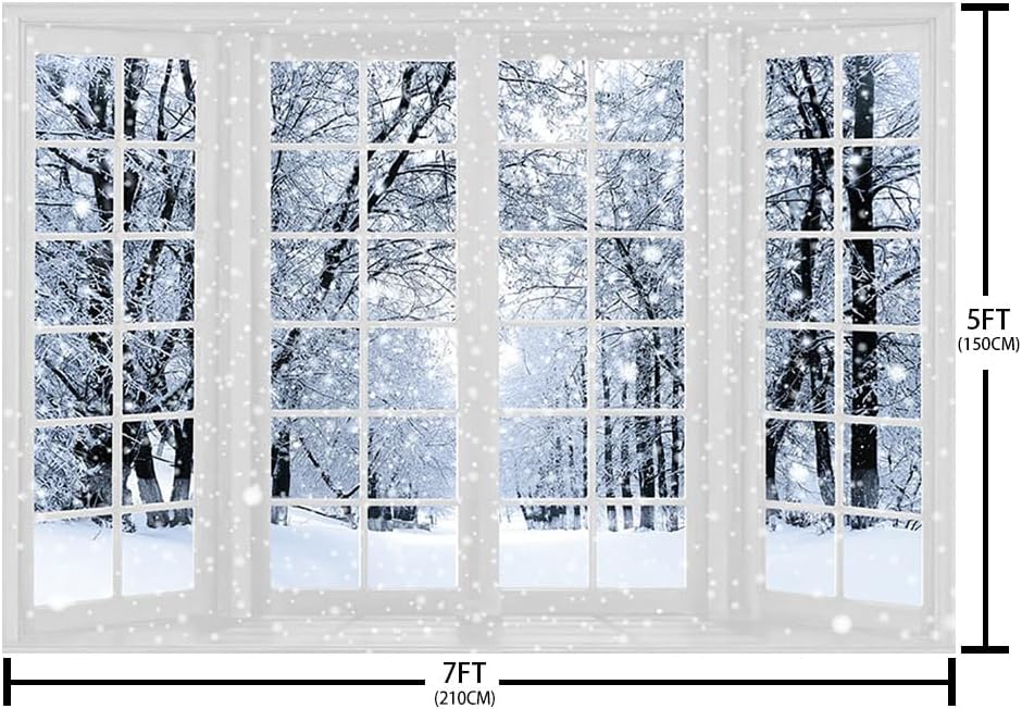 AIBIIN Fondo de ventana de escena de nieve de invierno de 7 x 5 pies para fotografía, feliz Navidad, feliz año nuevo, copo de nieve, país de las