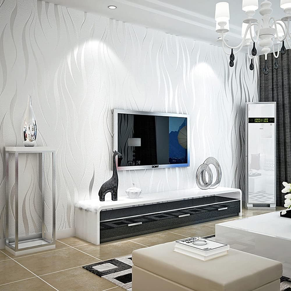 Q QIHANG 1.73 pies de ancho x 32.8 pulgadas de largo, rayas onduladas modernas, minimalista, estilo europeo, fondo de pantalla para dormitorio, TV,