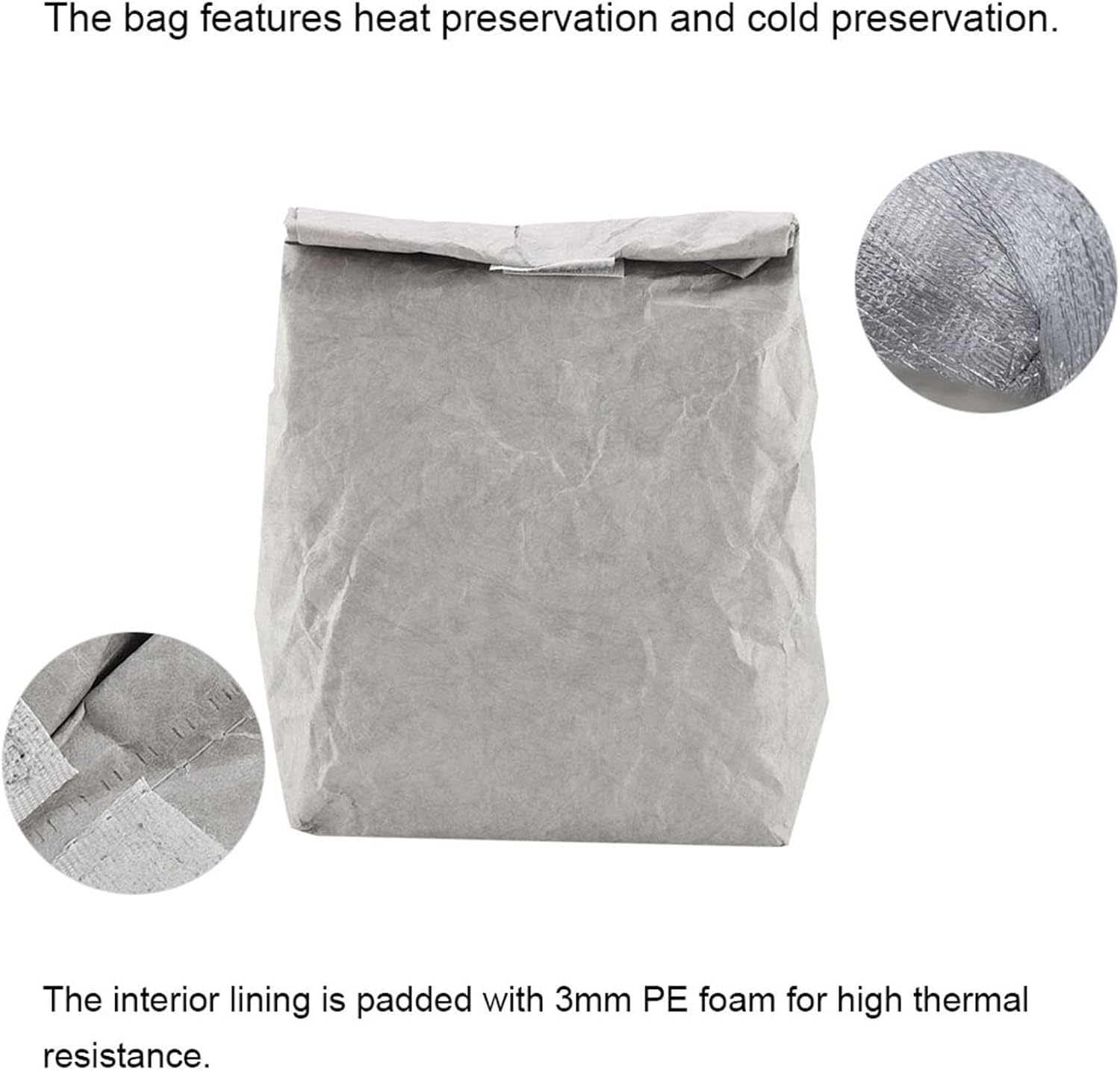 TOPINCN Bolsa de almuerzo impermeable con aislamiento térmico para almacenamiento de papel kraft para mujeres y hombres, picnic al aire libre (gris)