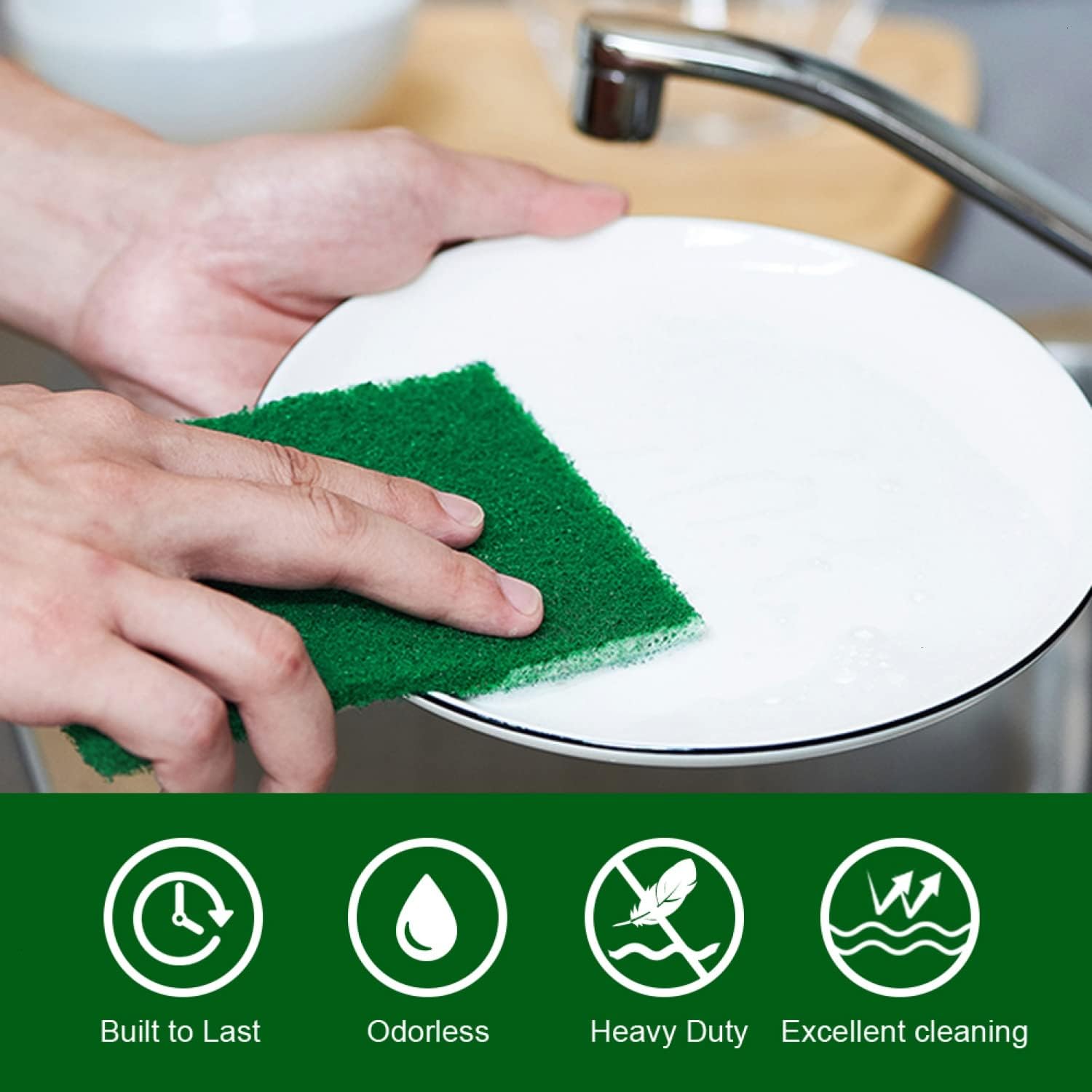 80 almohadillas para fregar platos, 4 x 6 pulgadas, color verde, reutilizables, para el hogar, para platos, fregadores de cocina y parrillas de metal