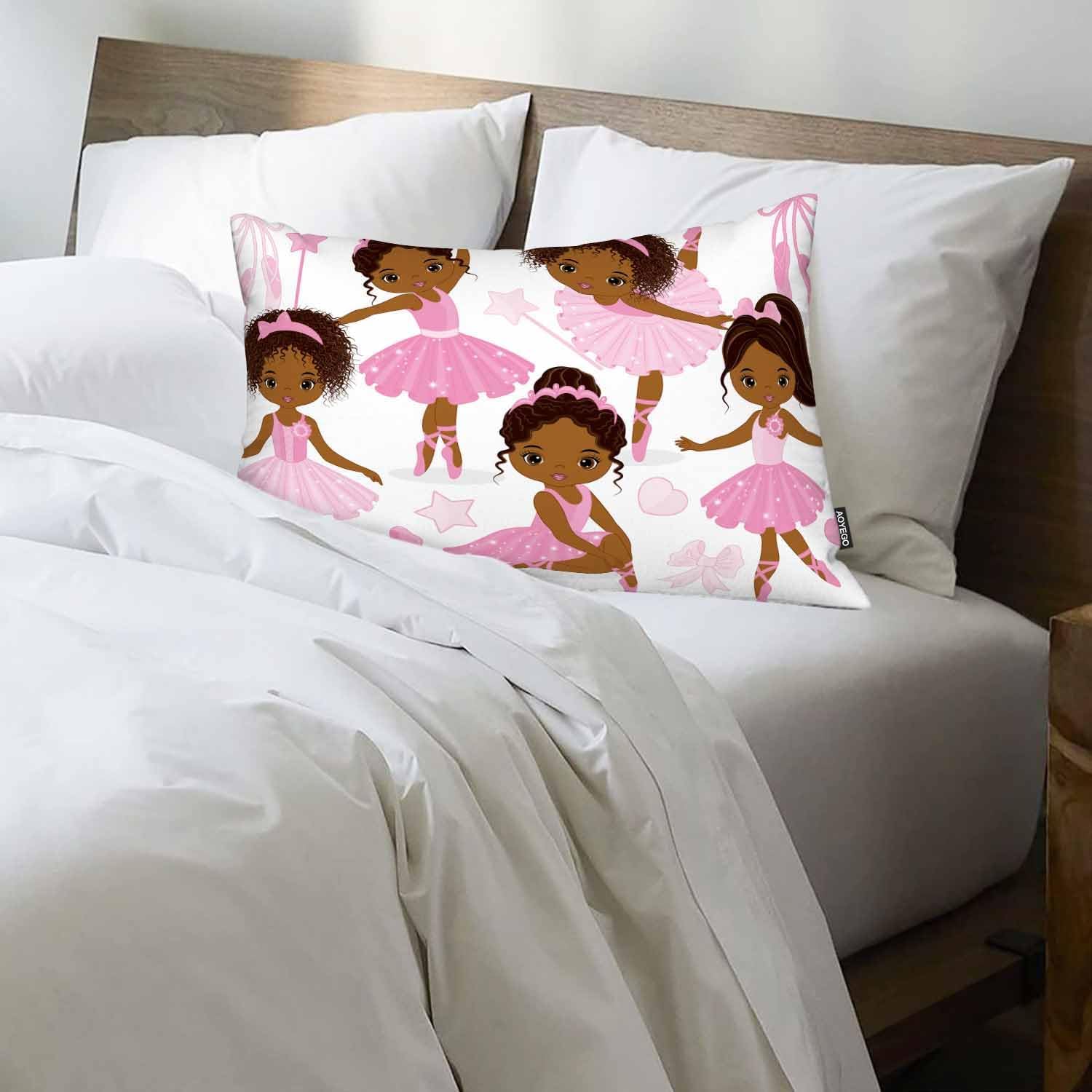 AOYEGO Funda de almohada para bebé niña, bailarinas afroamericanas, lazos, zapatos de ballet, muñeca de baile, funda de almohada para dormitorio,