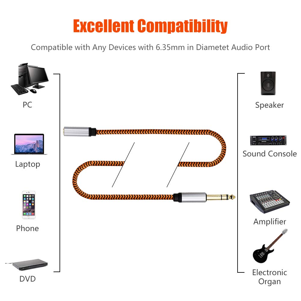 Adaptador de auriculares 3.5 macho a hembra de 12 pies, LiuTian TRS de 14 a 0.138 in, cable estéreo de 0.250 in 14 macho a 0.138 in 18 hembra para