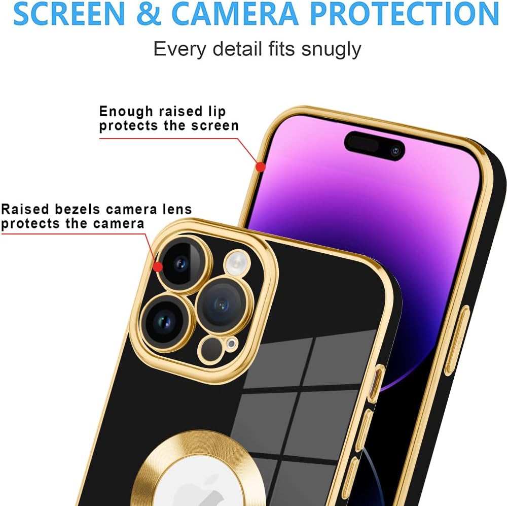 ZIYE Funda diseñada para iPhone 14 Pro Max, bonita funda de lujo chapada con protección para cámara, funda protectora de silicona TPU compatible con