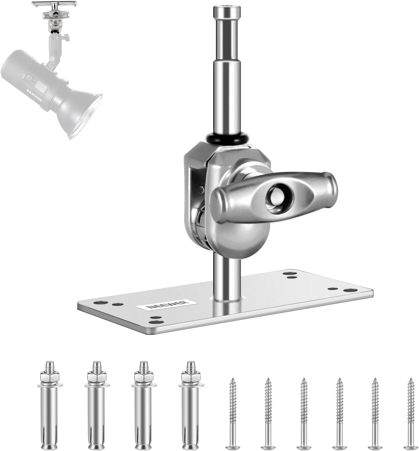 NEEWER ST-WM2 – Pasador de pared para techo de 6.5 pulgadas con cabeza de bola giratoria de 360 y 10 tornillos, soporte de pared para estudio
