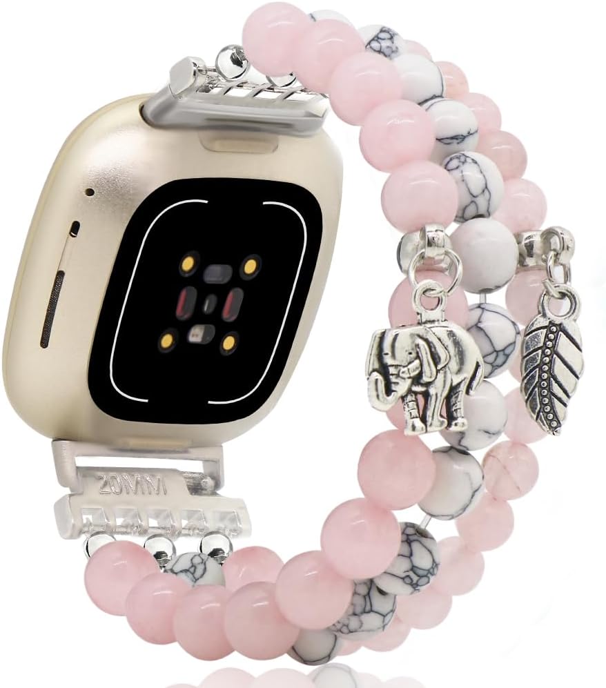 C&L Accessories Pulseras compatibles con bandas Fitbit Versa 3Versa 4Fitbit Sense 2Bandas Sense para mujeres y hombres con cuentas de piedras