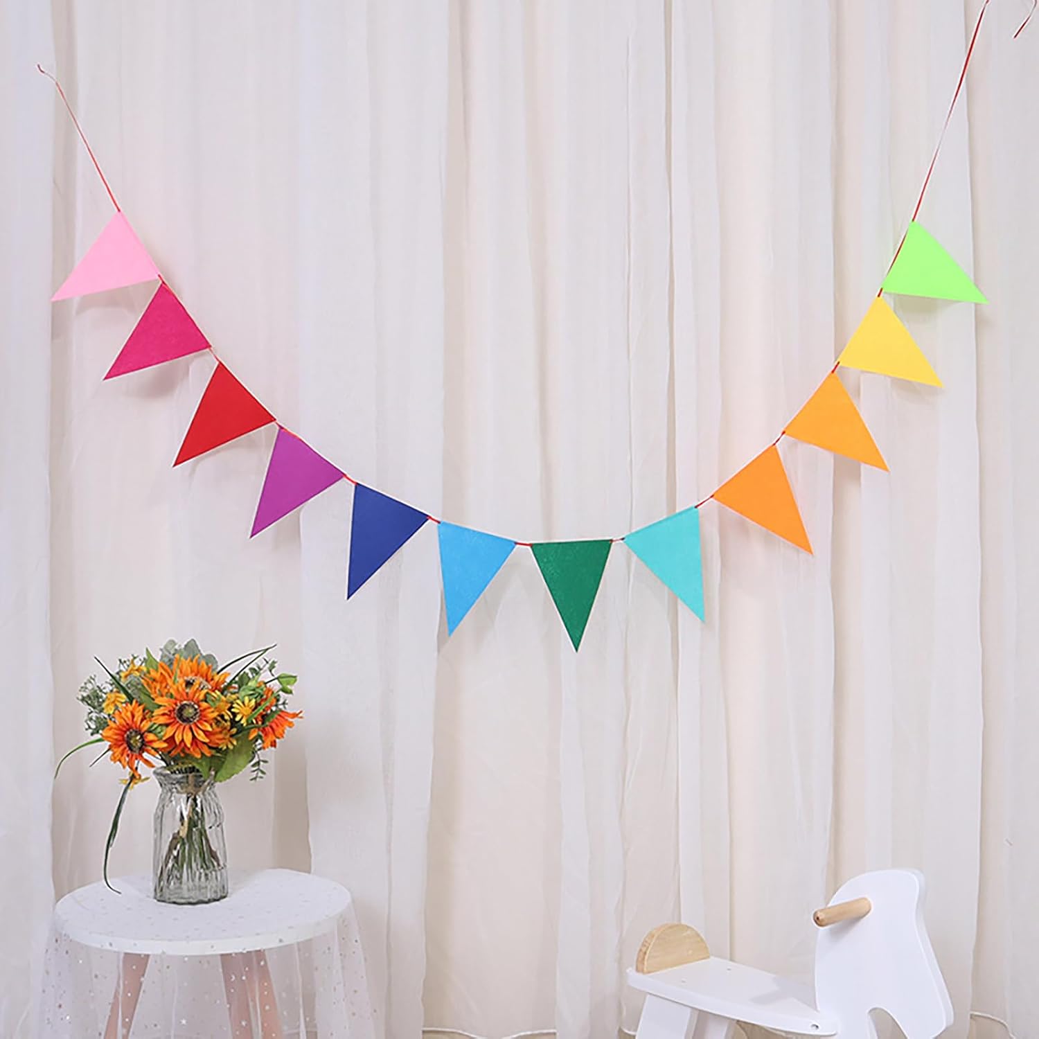 Banderín rojo, amarillo y azul de 20 pies, banderas triangulares de papel para decoración de fiestas, bandera triangular de payaso de circo de