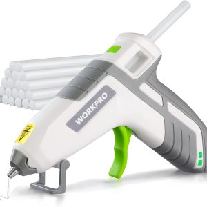 WORKPRO Pistola de pegamento caliente inalámbrica, kit de pistola de pegamento de precalentamiento rápido con 20 piezas de mini pistola de pegamento WORKPRO Pistola de pegamento caliente inalámbrica, kit de pistola de pegamento de precalentamiento rápido con 20 piezas de mini pistola de pegamento