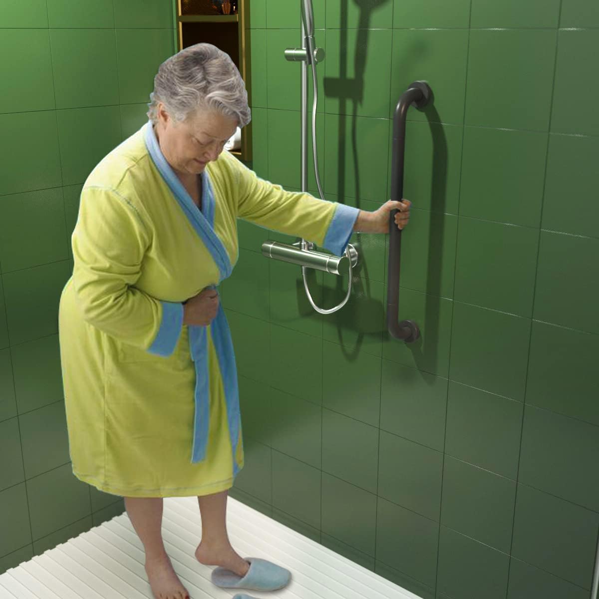 Barra de agarre antideslizante de 24 pulgadas para ducha, color negro aceitado de 1.25 pulgadas de diámetro, barra de agarre para baño, barra de
