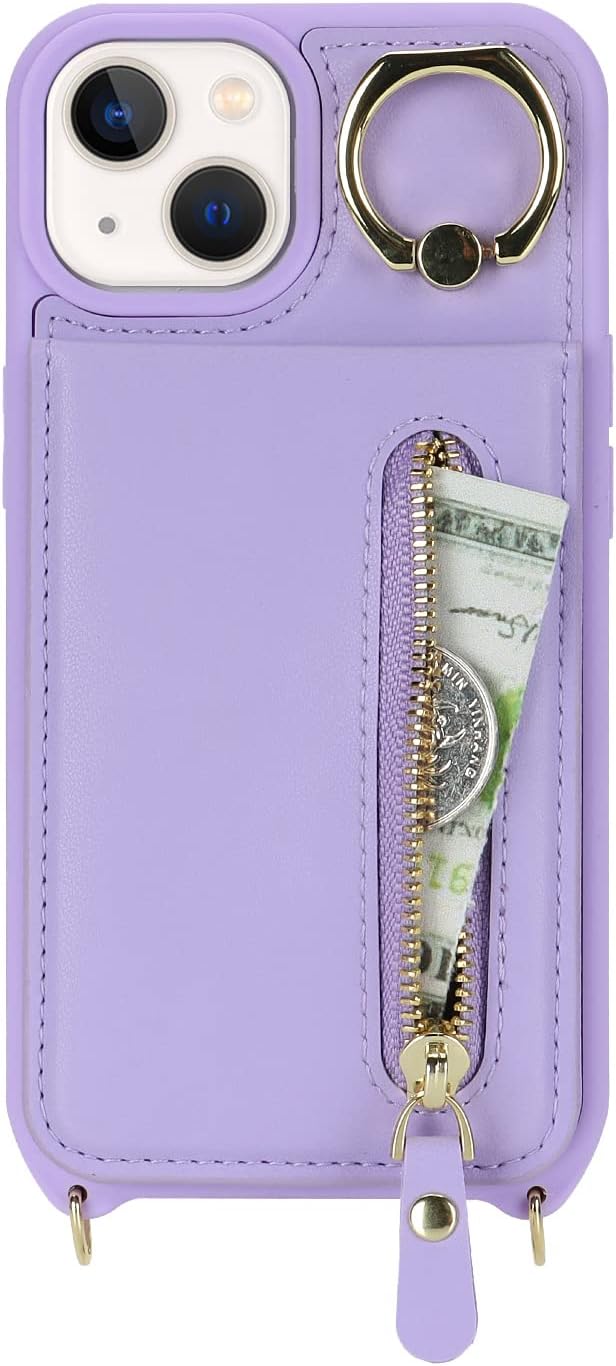Funda para iPhone 13 Mini con tarjetero para mujer, iPhone 13 Mini, cartera con correa y ranuras para tarjetas de crédito, bandolera con cremallera