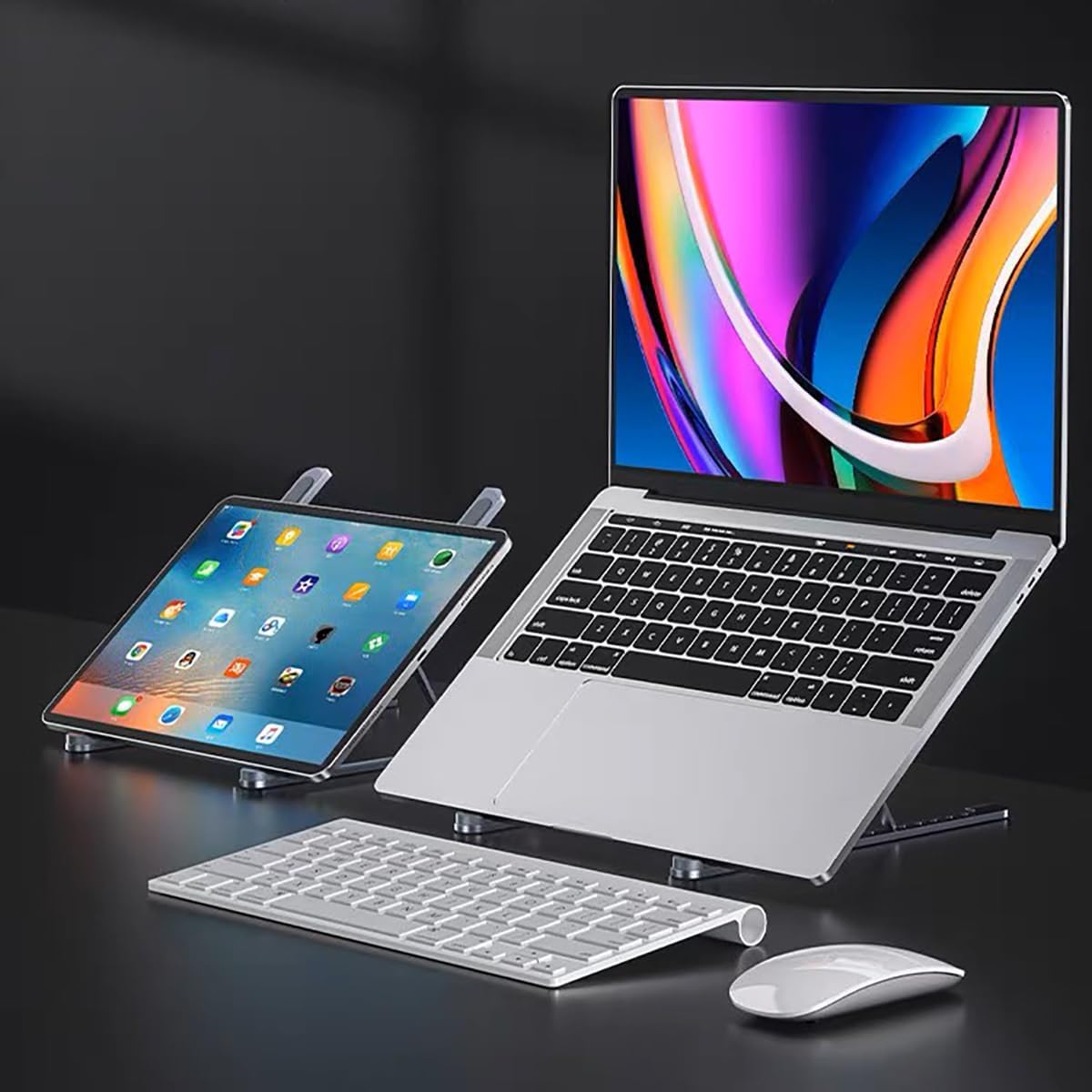 KLAQQED Soporte para portátil para escritorio, soporte portátil de aluminio para laptop, soporte para teléfono, soporte plegable para tableta para