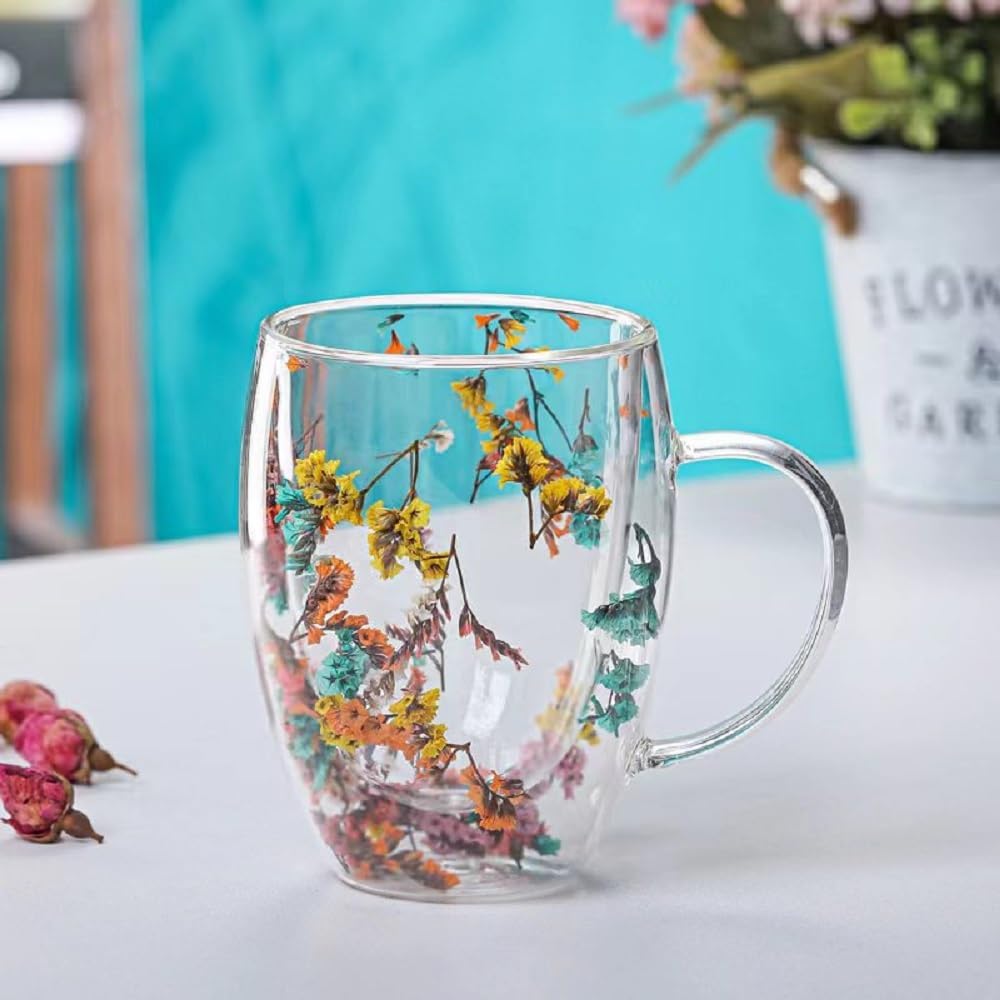 Tazas de café de vidrio de doble pared de 10 onzas con asa, tazas de té, vasos de bebidas, taza de té, taza de leche, un derroche de color, novedosa