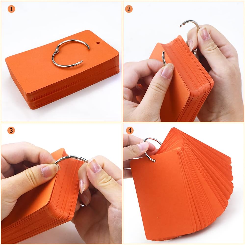 Bercoor 600 hojas de índice pesadas, tarjetas de notas de 3 x 5 pulgadas con agujero, tarjetas de estudio coloridas y 10 anillos de hojas sueltas