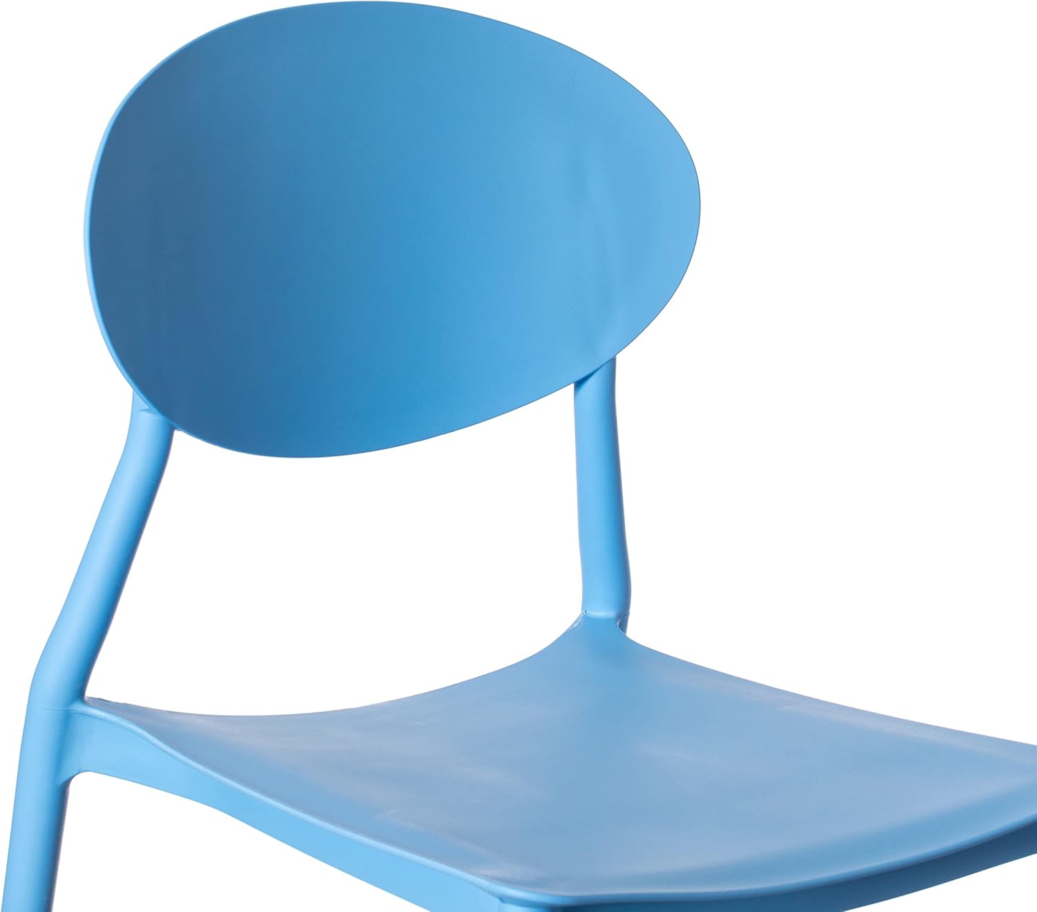 Fabulaxe Silla de comedor moderna de plástico para exteriores con diseño de respaldo ovalado abierto, color azul juego de 2