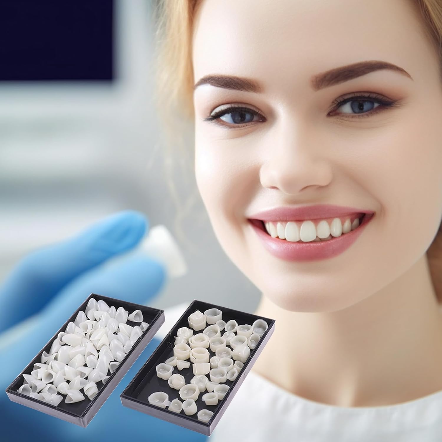 120 piezas de carillas de corona de dientes falsos, parte delantera, trasera, anterior y molar posteriores, con reparación de dientes, cuentas