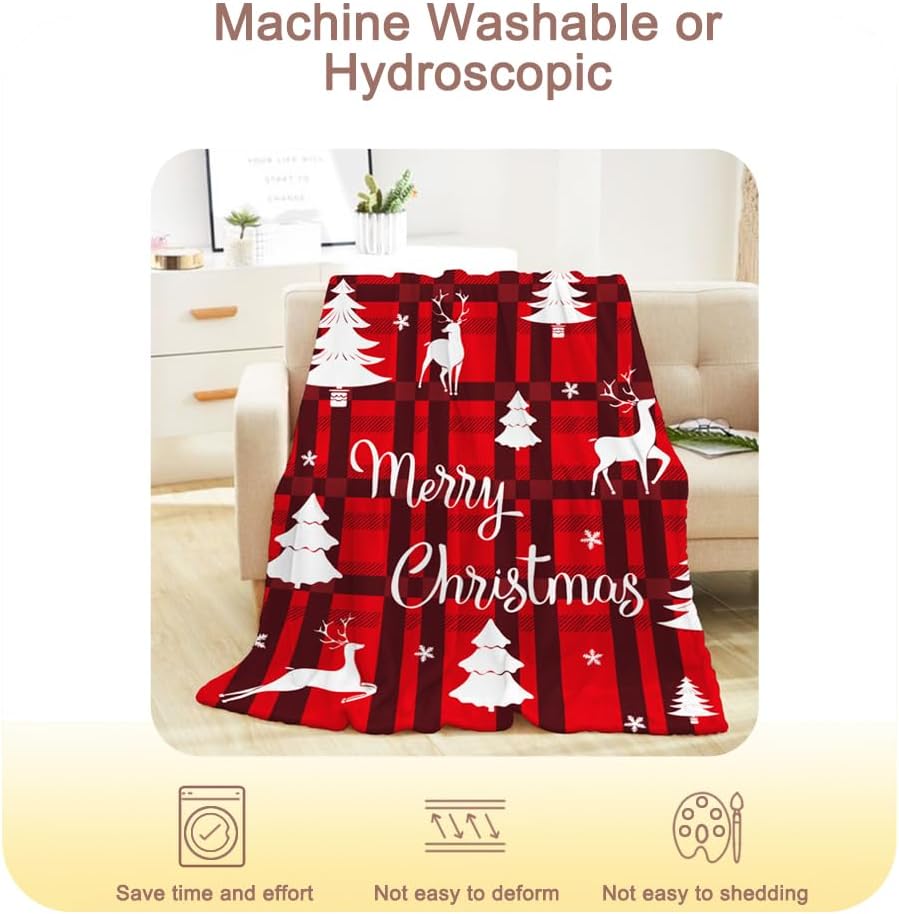Manta de Navidad para decoración del hogar, manta de Navidad a cuadros rojos, para adultos y niños, manta de Navidad para sofá, cama, suave,
