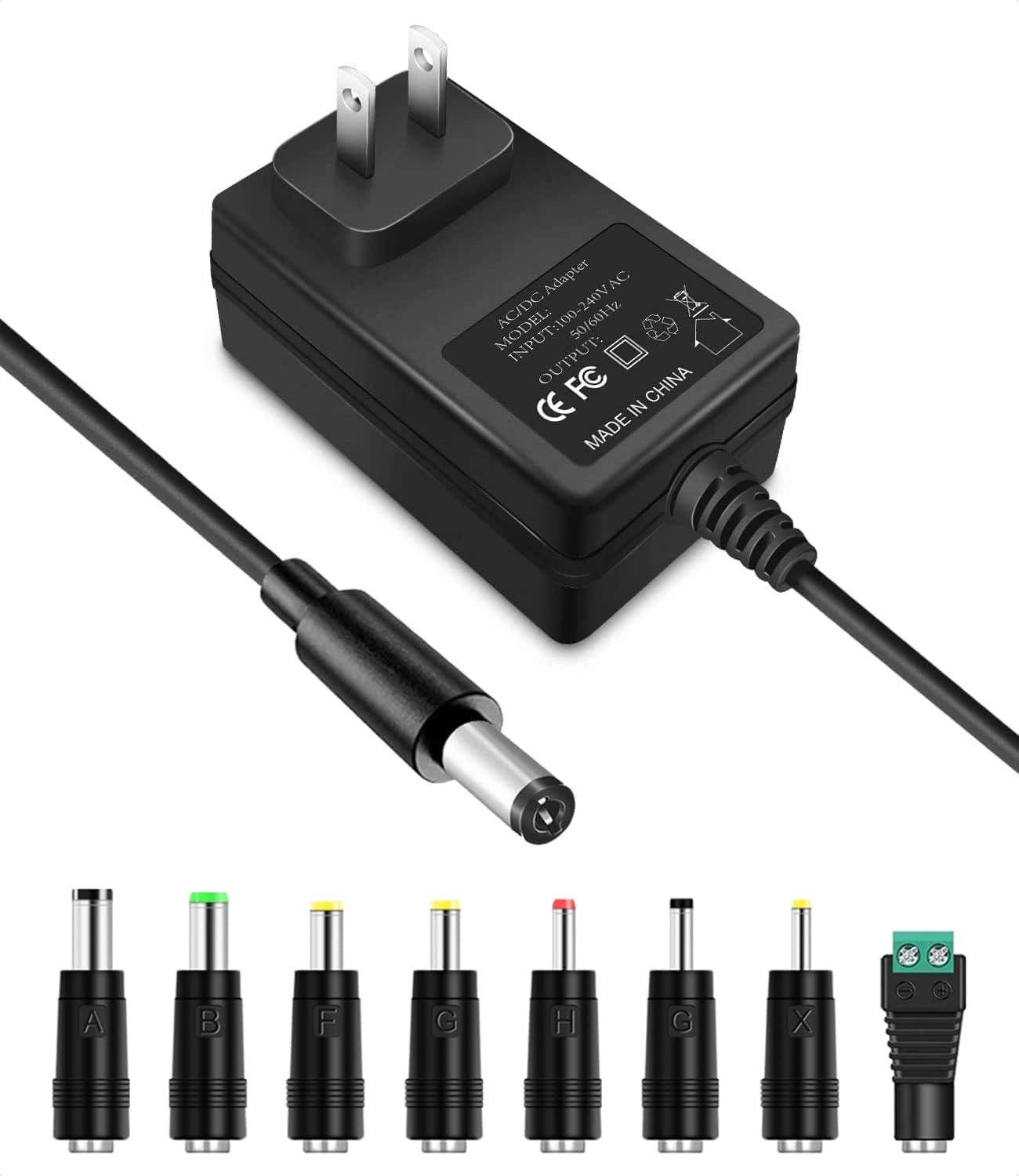 AC 100V-240V a DC 24V 1A Adaptador de fuente de alimentación conmutada, cargador estabilizado universal de 24 voltios de 1 amperio con 8 enchufes de