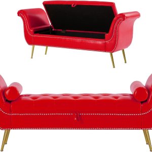 Setawix Banco otomano de almacenamiento de piel sintética, banco de cama de 66.53 pulgadas, banco de cama con brazo enrollado copetudo con Setawix Banco otomano de almacenamiento de piel sintética, banco de cama de 66.53 pulgadas, banco de cama con brazo enrollado copetudo con