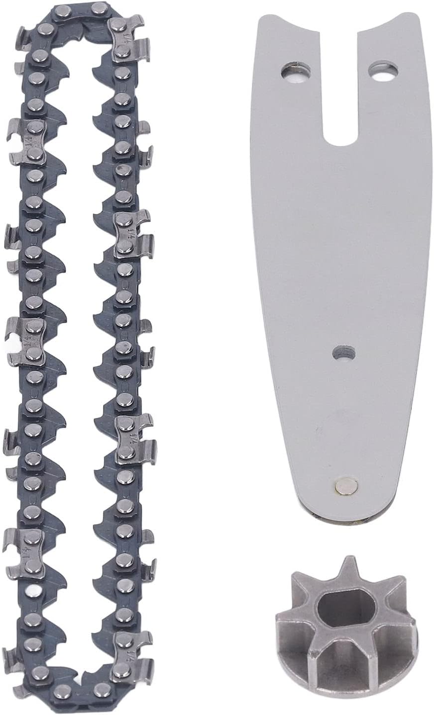 CHICIRIS Mini juego de cadena de motosierra, repuesto de piñón de barra guía de cadena de 4 pulgadas para motosierra eléctrica inalámbrica pequeña