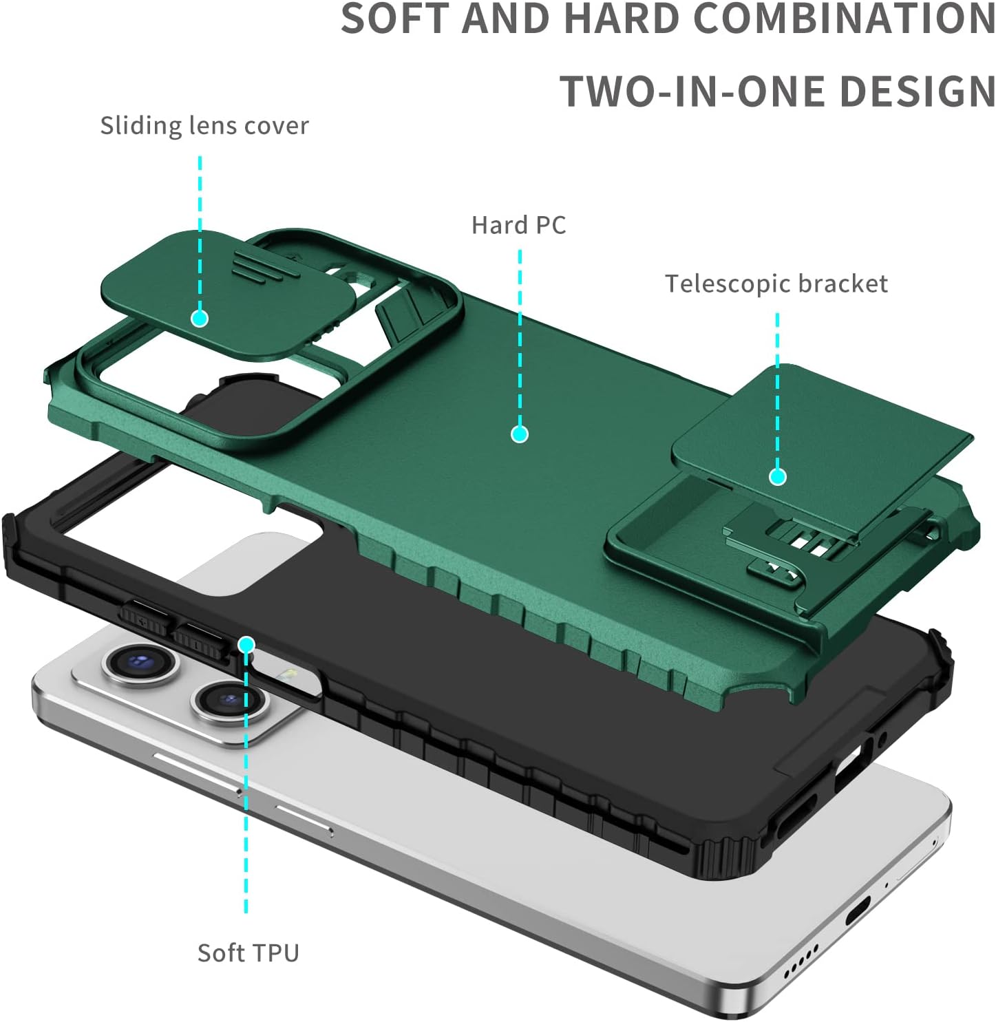 Ysnzaq Funda para Xiaomi Redmi Note 12 Pro con cámara deslizante, cubierta protectora delgada a prueba de golpes con soporte para Xiaomi Redmi Note