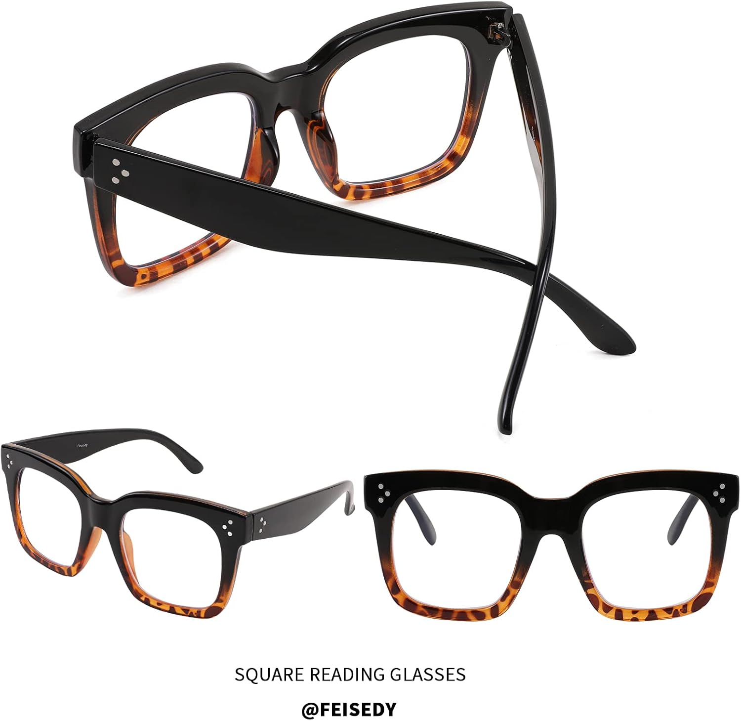 FEISEDY Gafas de lectura con bloqueo de luz azul para lectores de gran tamaño, marco cuadrado de lujo B2695FR
