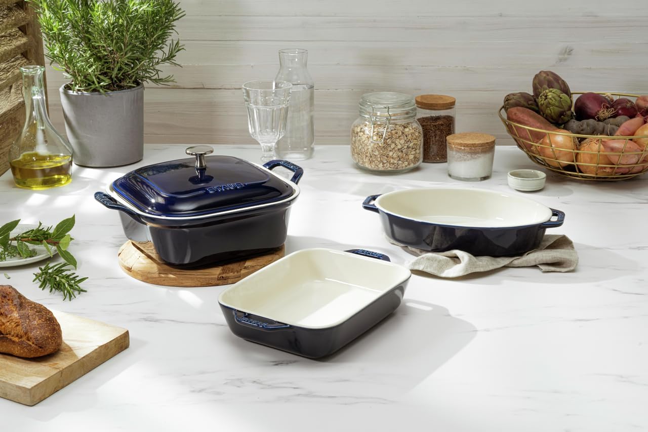 STAUB – 40508-591 STAUB Ceramics – Plato rectangular para hornear, 10.5 x 7.5 pulgadas, azul oscuro