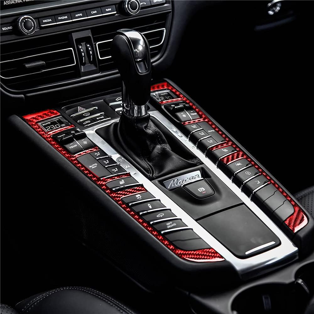SYLALE 6 piezas de consola central de fibra de carbono real, caja de cambios, panel de ajuste para Porsche Macan 2014-2021 accesorios interiores de