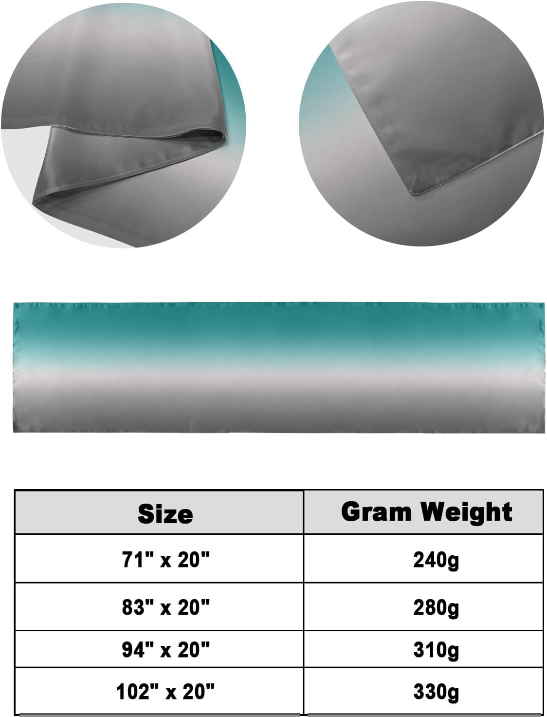 Full Bed Runner Teal Turquoise Gray Gradient Bedding Runner Scarves Decorative Bed Scarf,Gradual Color Design Modern Art Soft Bed Runners for