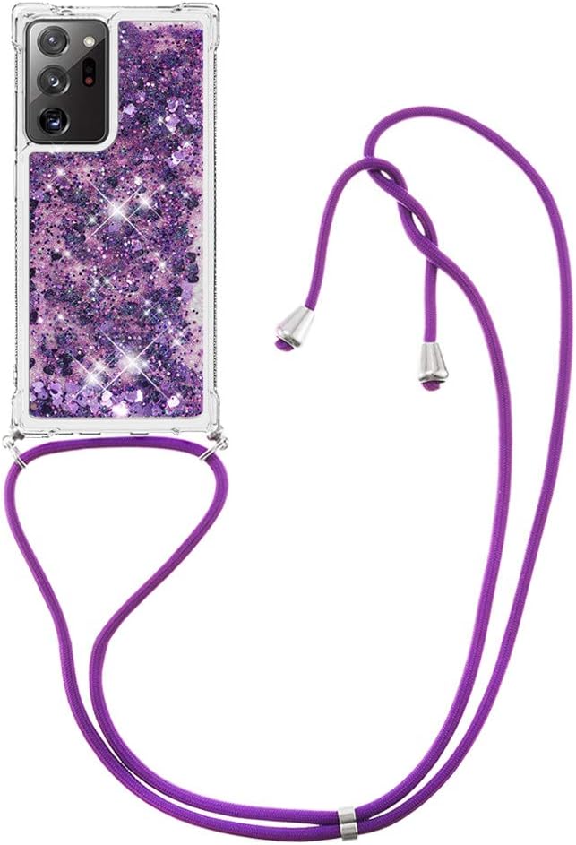 Asuwish Funda para teléfono Samsung Galaxy Note 20 Ultra 5G con correa cruzada, con purpurina líquida, transparente, delgada, funda protectora para
