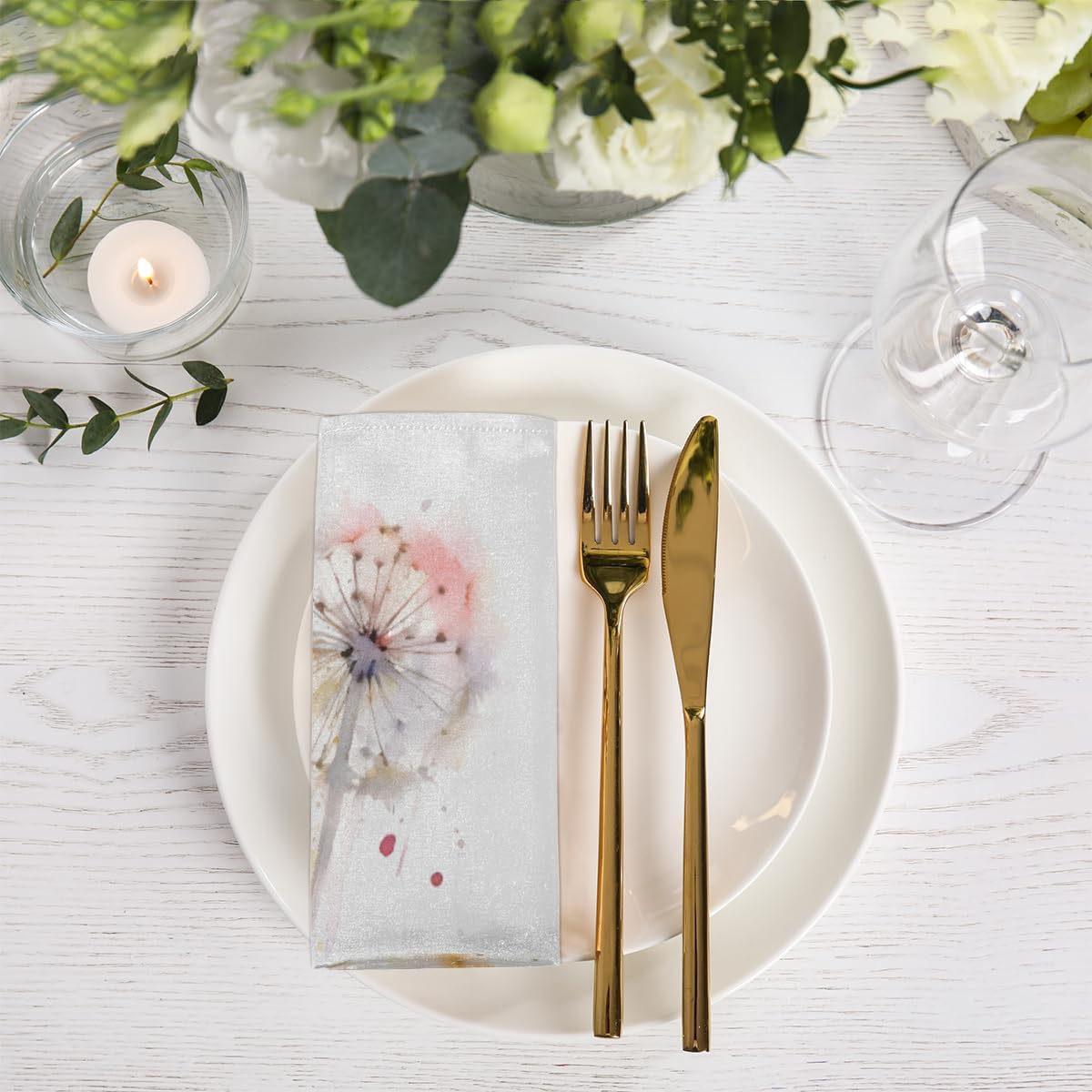 Cloth Napkins Set of 6 Abstract Dandelion 20×20 Inch Cloth Napkins Flower Painted Washable Reusable Kitchen Dinner Napkins Table Decor for Wedding,