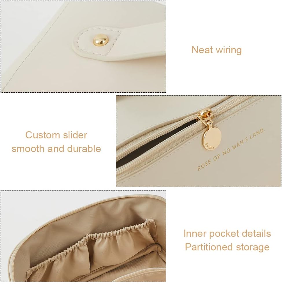 Bolsa de cosméticos de viaje de gran apertura, bolsa de maquillaje de piel sintética, bolsa de maquillaje de viaje portátil para mujer con asa y