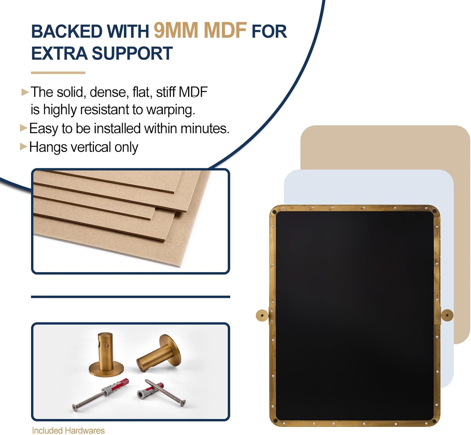 Espejos de baño de oro cepillado de 28 x 36 pulgadas para pared, espejo giratorio de baño con marco de metal de latón con esquina redondeada,