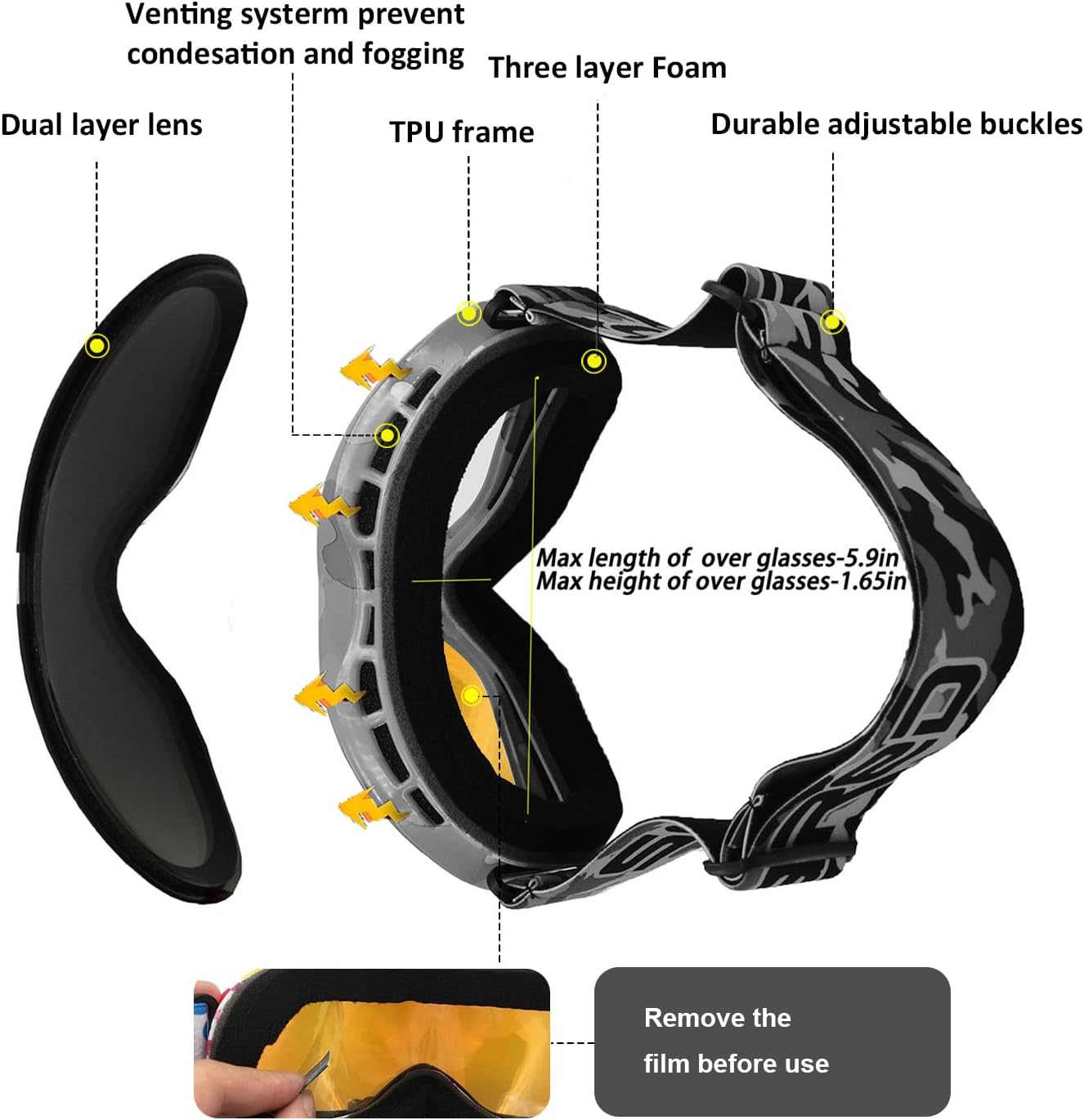 Kids Ski Goggles Snow Snowboard Goggles for 3-12 Years Boy