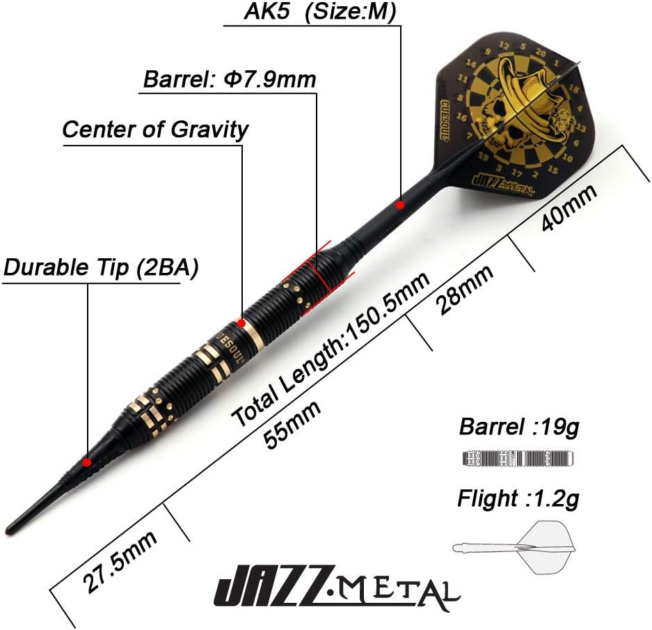 CUESOUL Jazz – Juego de dardos de punta suave de 0.67 oz con 6 vuelos integrados de plástico AK5 y 36 puntas de plástico para tablero de dardos