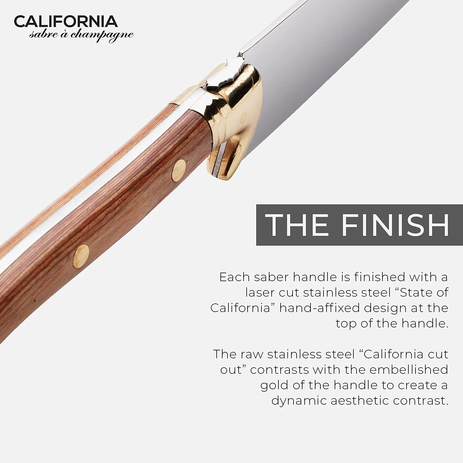 California Champagne Saber Company – Naturalwood – Espada hecha a mano hecha a mano en estilo francés Laguiole – Empaquetada en elegante caja de