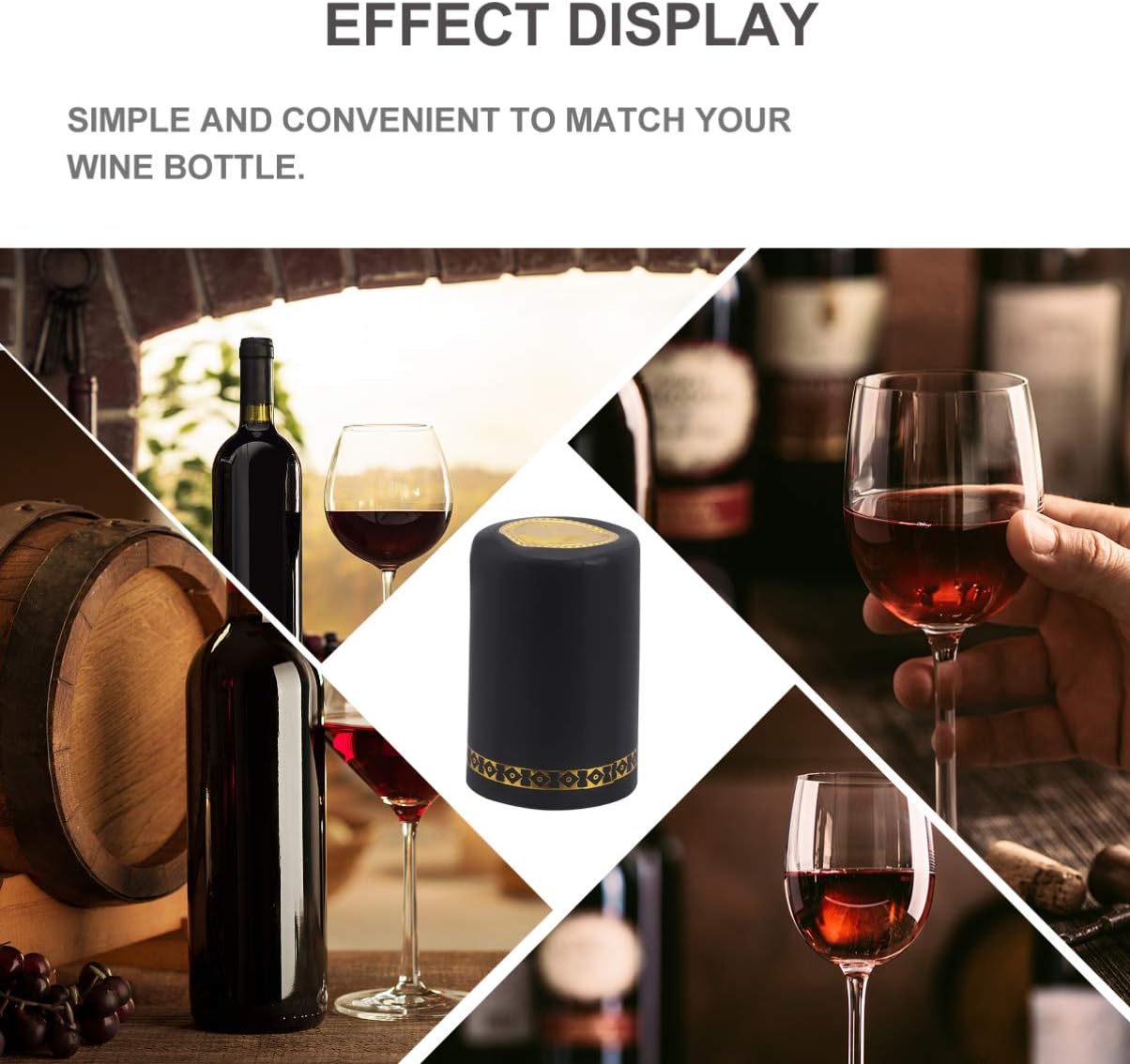 Luxshiny 100 cápsulas retráctiles para botellas de vino, tapón de botella de vino, tapa de botella de vino, tapa para botella de vino (color negro)