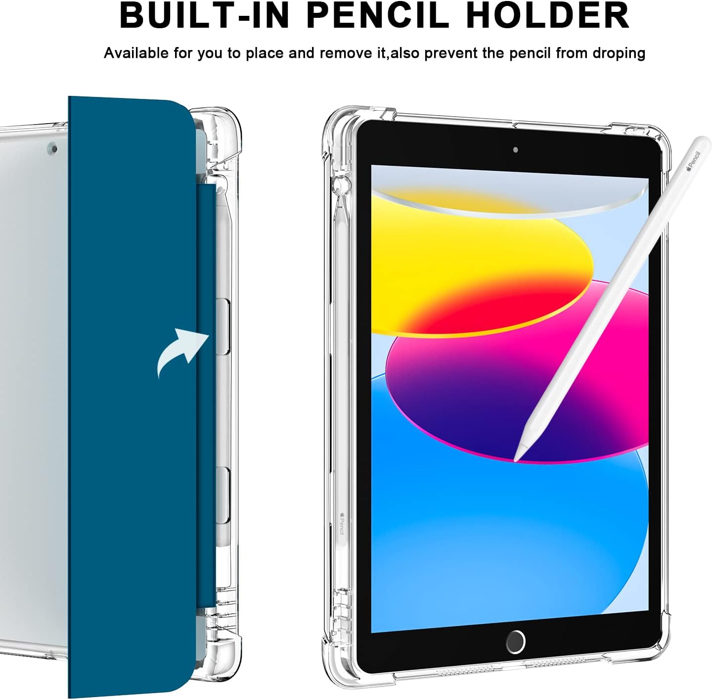 GOODON Funda para iPad de 9 generación 2021iPad de 8 generación 2020iPad de 7 generación 2019 con soporte para lápices, funda de triple pliegue