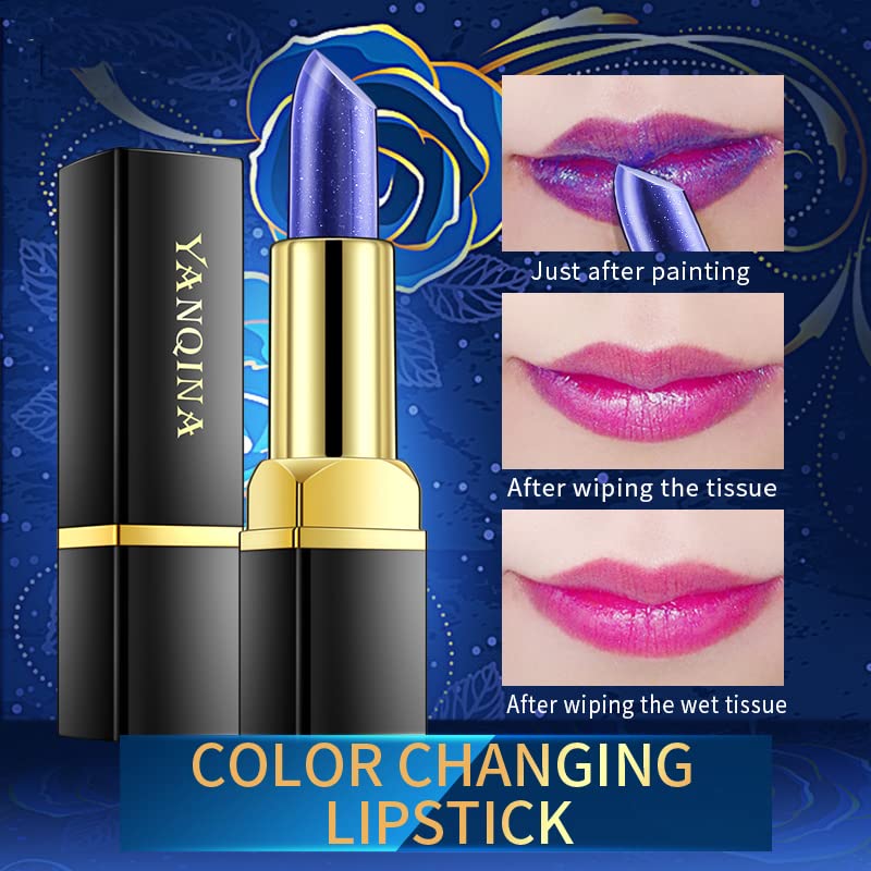 MEICOLY 2 lápices labiales azules brillantes, lápiz labial mágico que cambia de color, Labiales Magicos nutritivo bálsamo labial tintado labial,