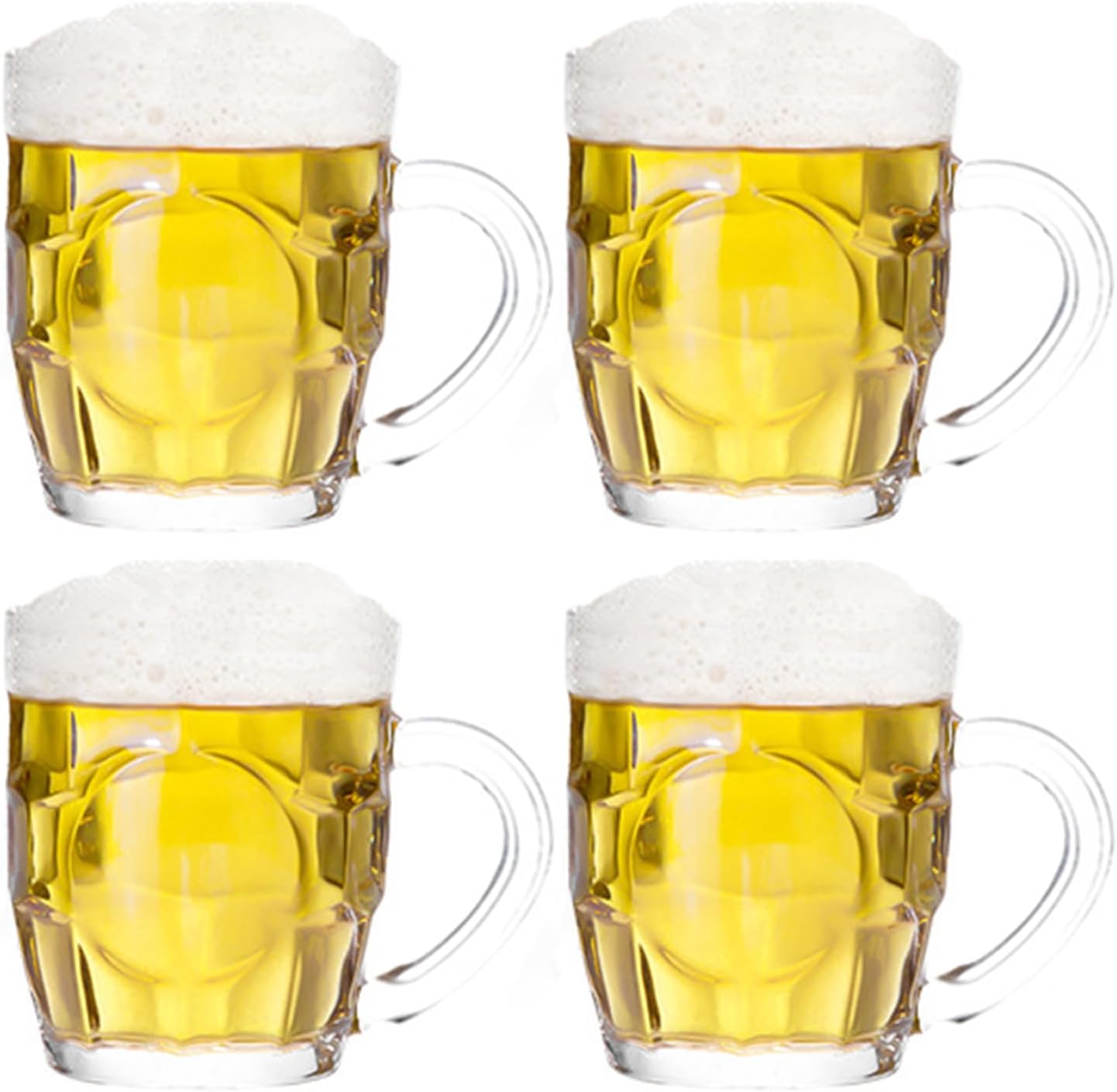 TUSAPAM Dimple Stein – Juego de tazas de cerveza de 10 onzas con asa, tazas de cerveza de vidrio, aptas para lavavajillas y congelador,